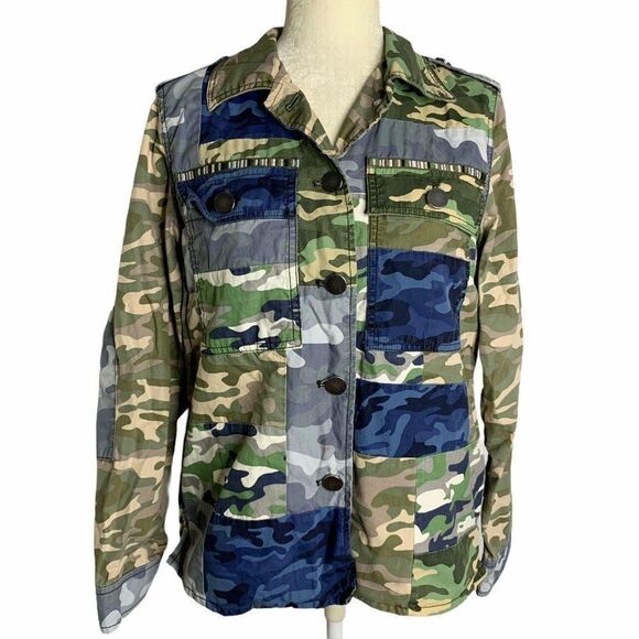 Gap Patchwork Camouflage Utility Jacket Blue Green - Picture 1 of 5
